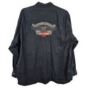 VTG Harley Davidson Mens 3XL Black Long Sleeve Button Up Shirt Embroidered Eagle